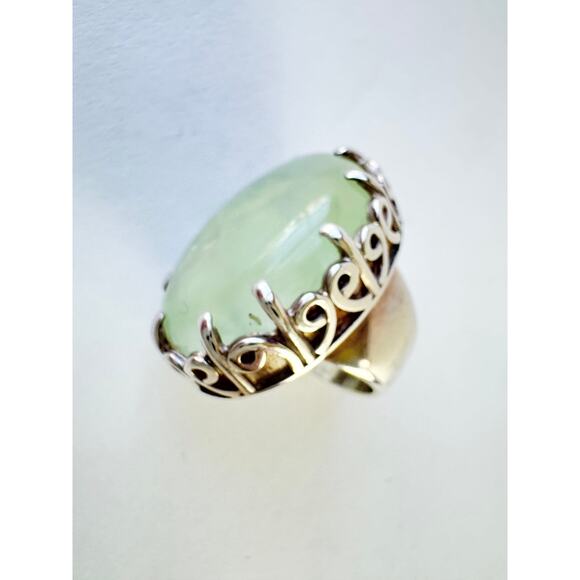 Prehnite Cabochon Handmade Sterling 925 Silver Gemstone RIng 5.5 - 5.75 - Picture 7 of 7